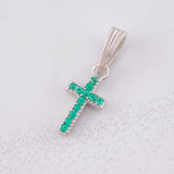 Pendant Cross Dense Emeralds 19pts 0.75g / 3/4 in Silver 925