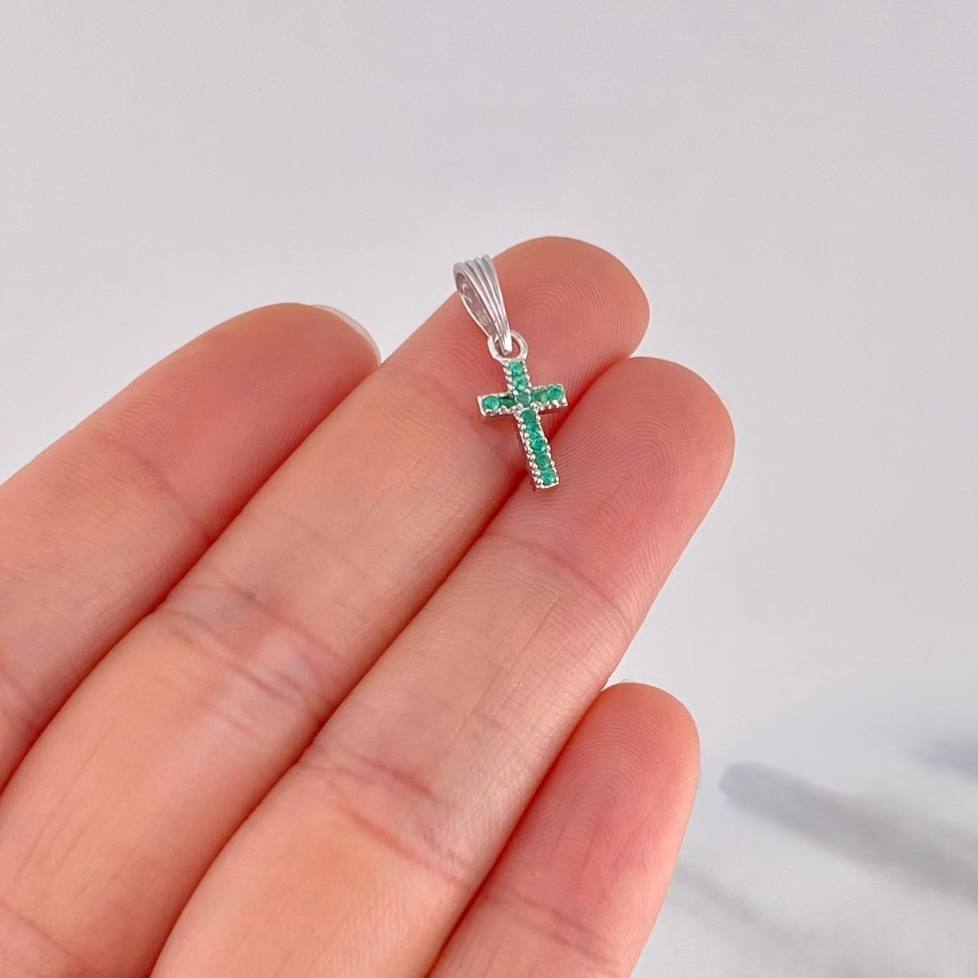 Pendant Cross Dense Emeralds 19pts 0.75g / 3/4 in Silver 925