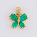 Pendant Rectangular Butterfly 55pts Emeralds 1.8gr / 3/4 in / 18K Yellow Gold *