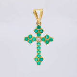 Dije Cruz Florencial 45pts Esmeraldas 8pts Diamantes 2gr / 1 1/4 in / Oro Amarillo 18K *