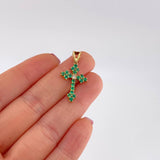 Dije Cruz Florencial 45pts Esmeraldas 8pts Diamantes 2gr / 1 1/4 in / Oro Amarillo 18K *