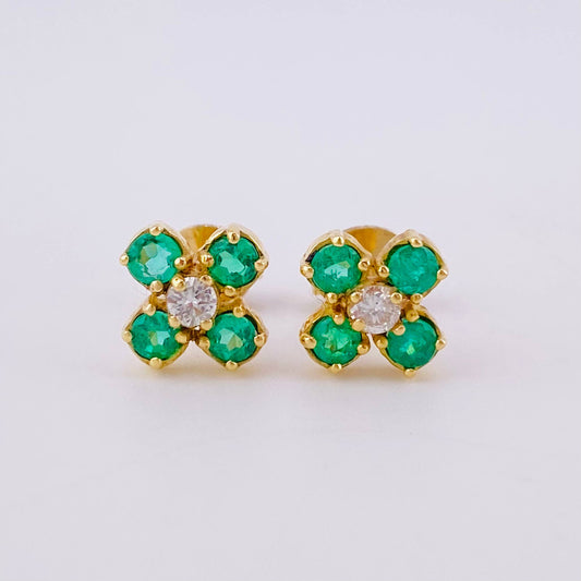 Topos Trebol Cuatro Petalos Esmeralda 80pts Diamantes 20pts 2.05gr / 6mm Oro Amarillo 18K *