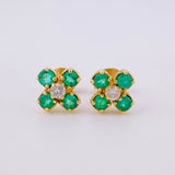 Stud Earrings Clover Four Petals Emerald 80pts Diamonds 20pts 2.05gr / 6mm 18K Yellow Gold *