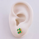 Stud Earrings Clover Four Petals Emerald 80pts Diamonds 20pts 2.05gr / 6mm 18K Yellow Gold *