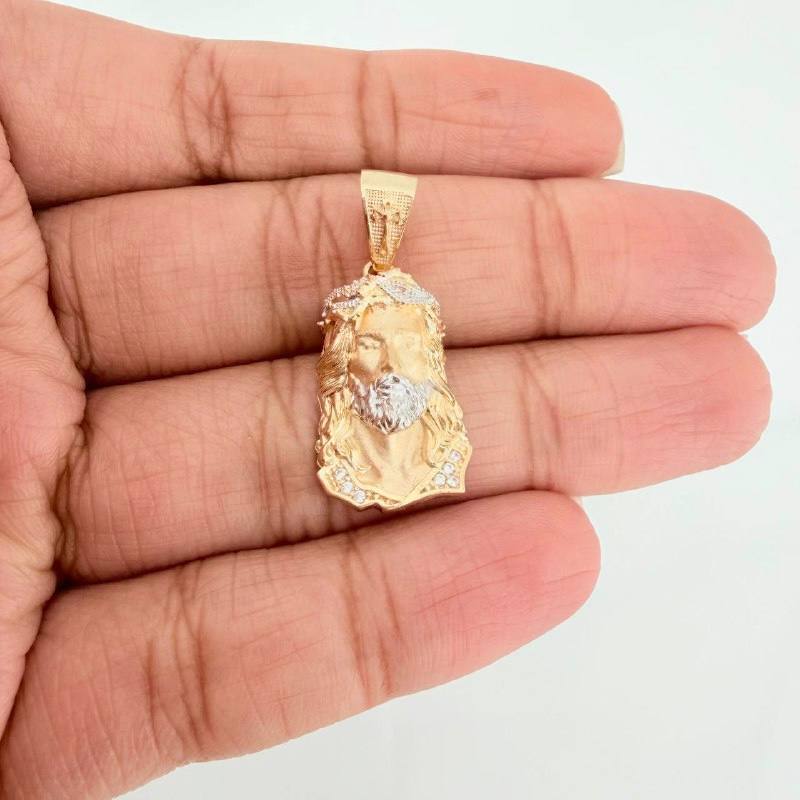 Dije Rostro cristo 3.5g / 1 1/4 in Dos Oros Amarillo Blanco 18K
