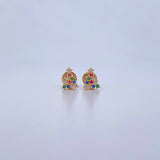 Stud Earrings Christmas Tree 0.8gr / Fuchsia Green Blue Zircons 18K Yellow Gold &