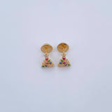 Stud Earrings Christmas Tree 0.8gr / Fuchsia Green Blue Zircons 18K Yellow Gold &