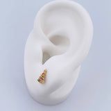 Stud Earrings Christmas Tree 0.8gr / Fuchsia Green Blue Zircons 18K Yellow Gold &