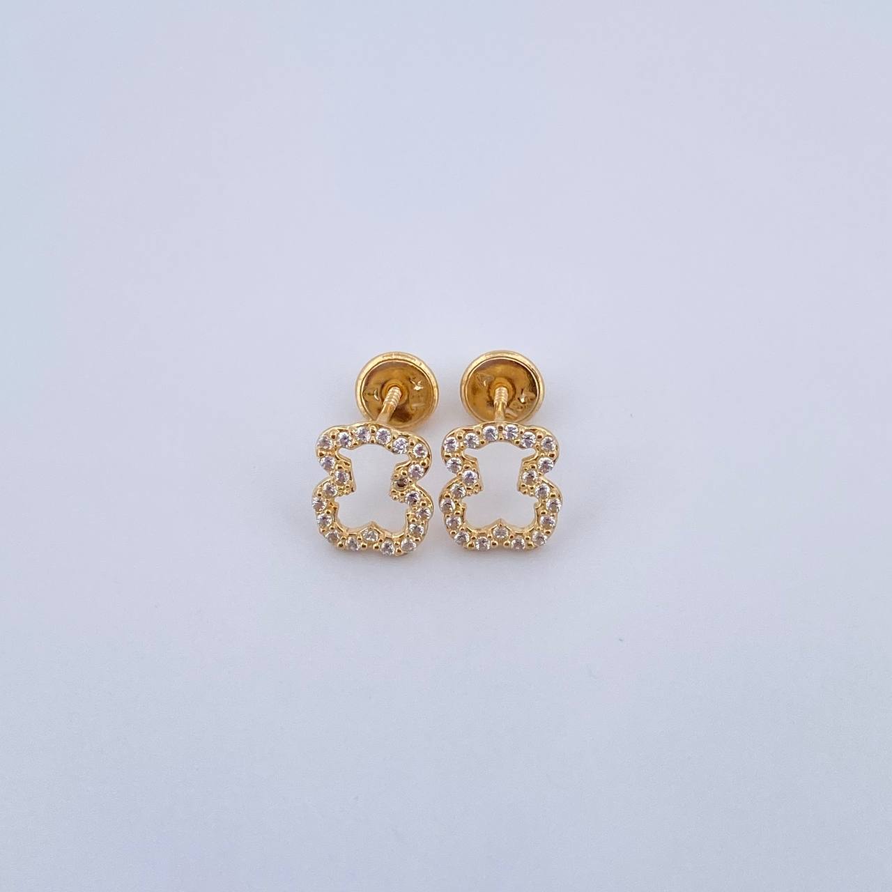 Topos Silueta Oso Ts 1.2gr / Circones Blancos Oro Amarillo 18K &