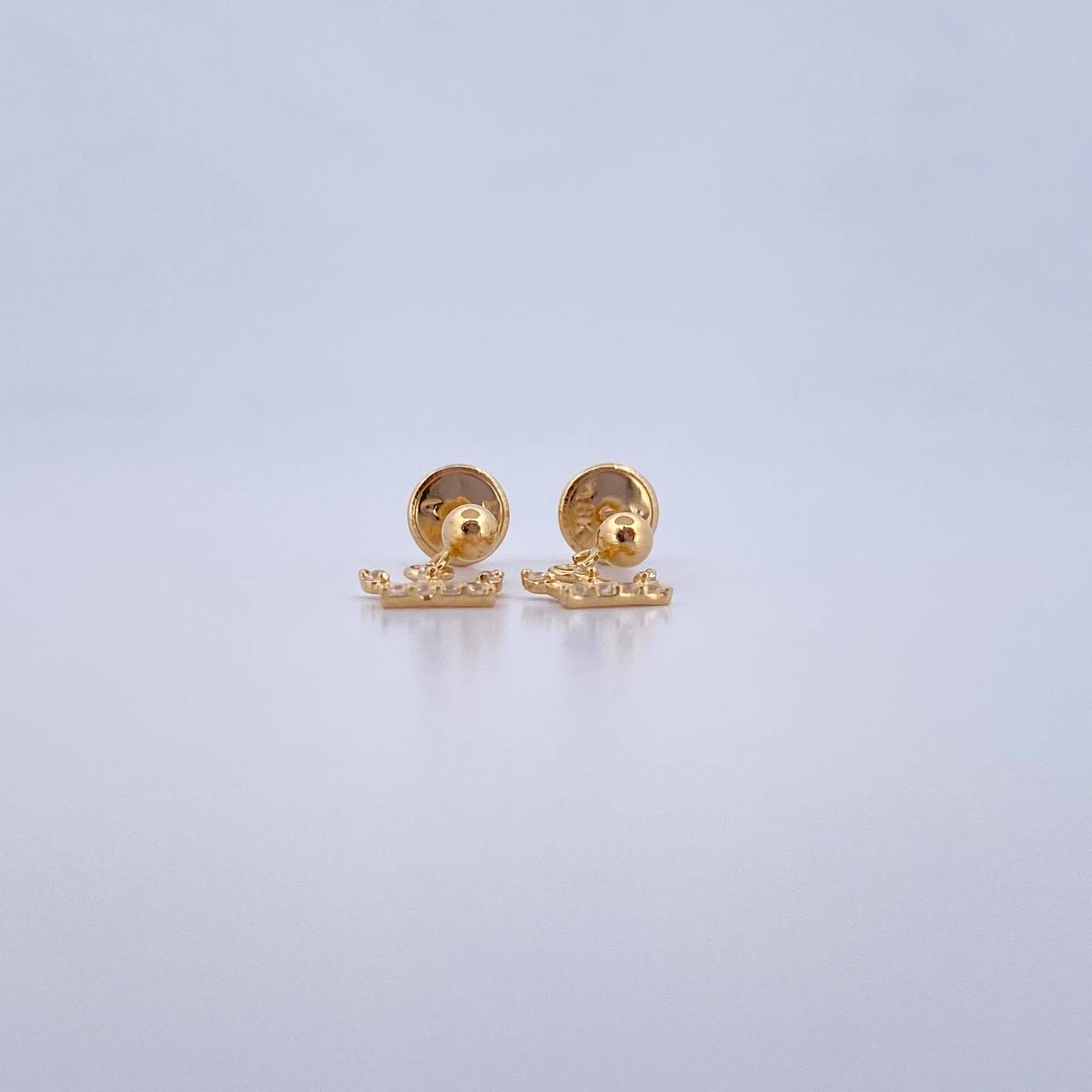 Stud Earrings Bead Polished Crown 0.8gr / 3mm / White Zircons 18K Yellow Gold &
