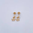 Stud Earrings Bead Polished Crown 0.8gr / 3mm / White Zircons 18K Yellow Gold &