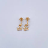 Stud Earrings Bead Polished Crown 0.8gr / 3mm / White Zircons 18K Yellow Gold &