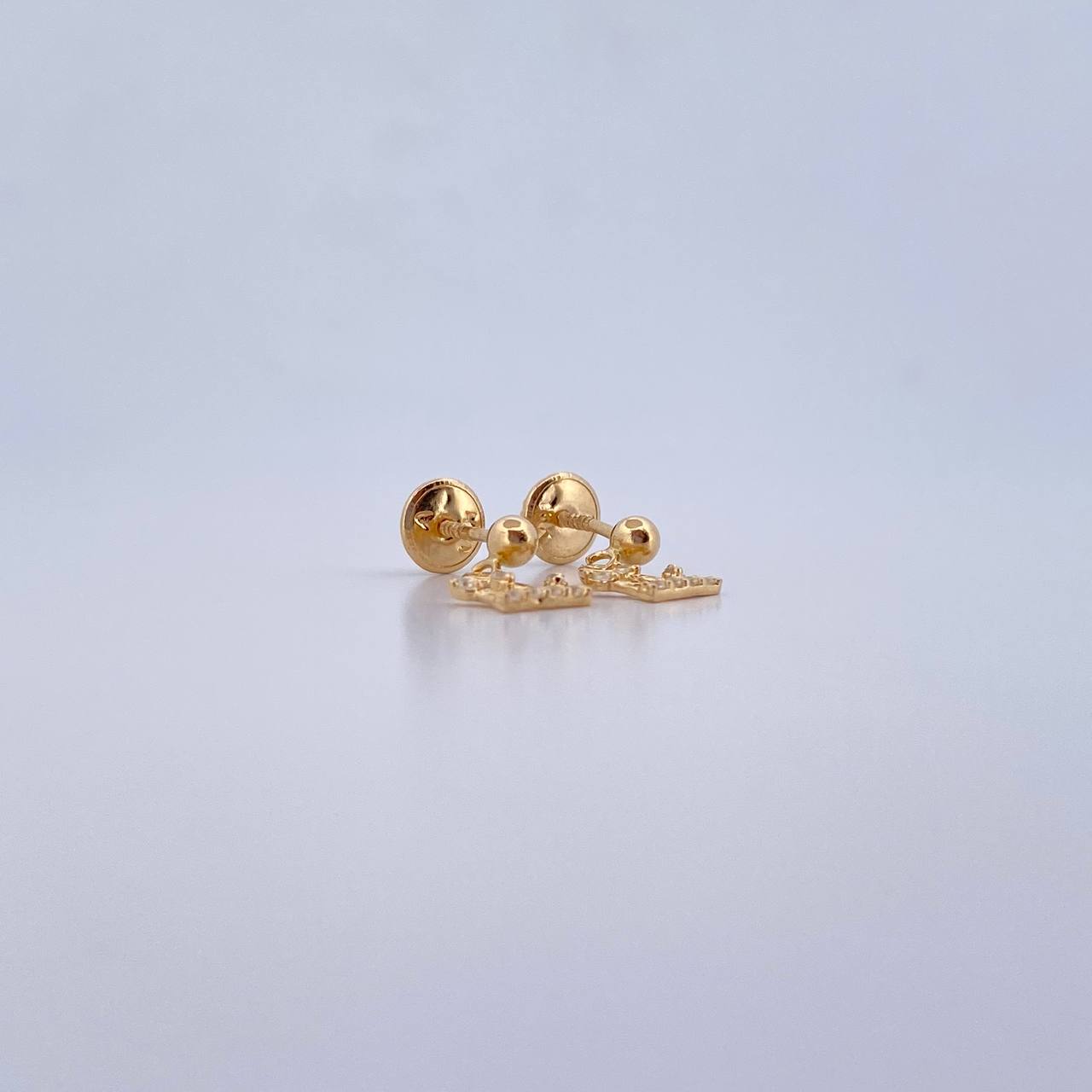 Stud Earrings Bead Polished Crown 0.8gr / 3mm / White Zircons 18K Yellow Gold &