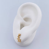 Stud Earrings Bead Polished Crown 0.8gr / 3mm / White Zircons 18K Yellow Gold &