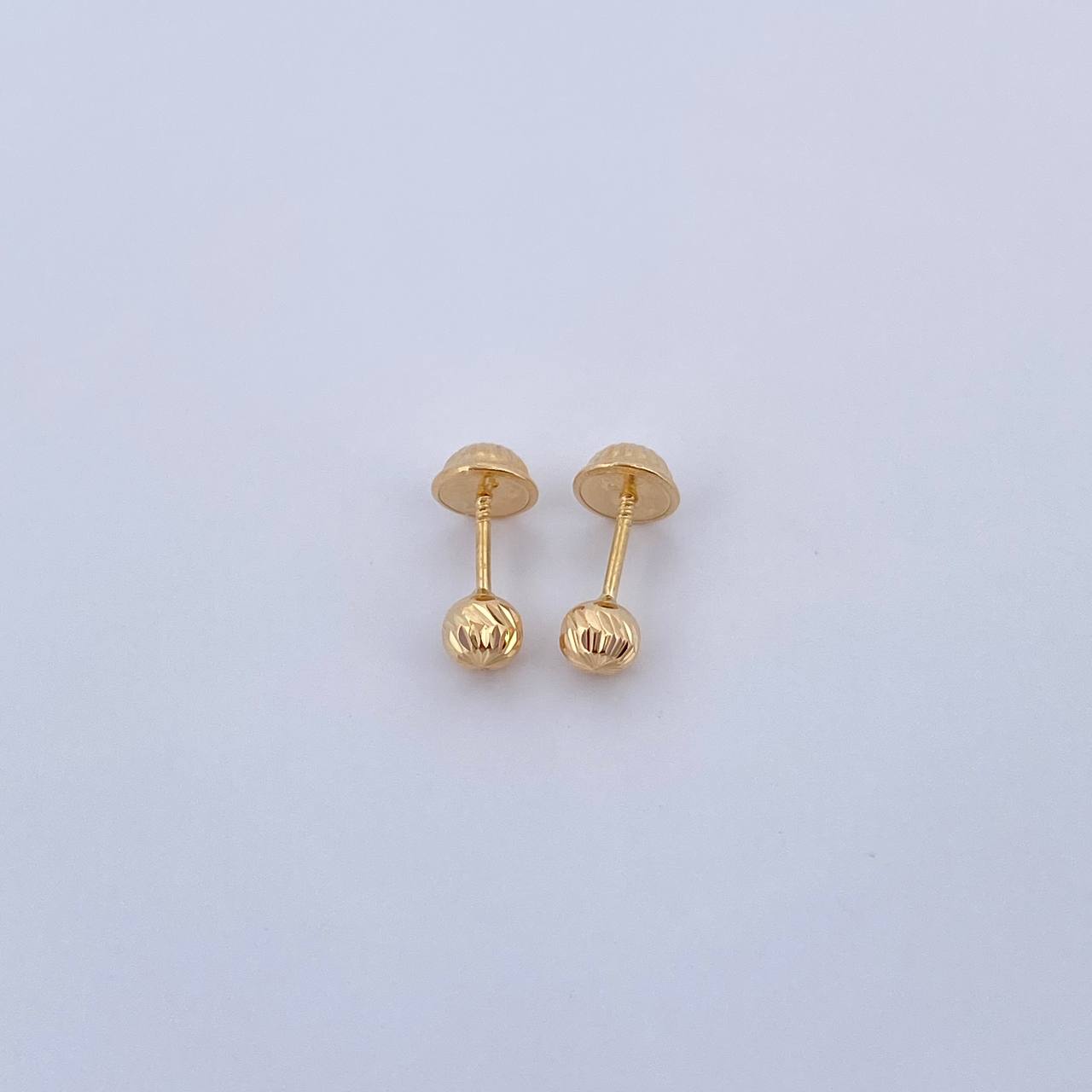 Stud Earrings Bead 0.75gr / Diamond Cut 18K Yellow Gold &