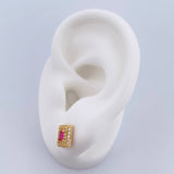 Stud Earrings Square Halo 1.9gr / Fuchsia White Zircons 18K Yellow Gold &