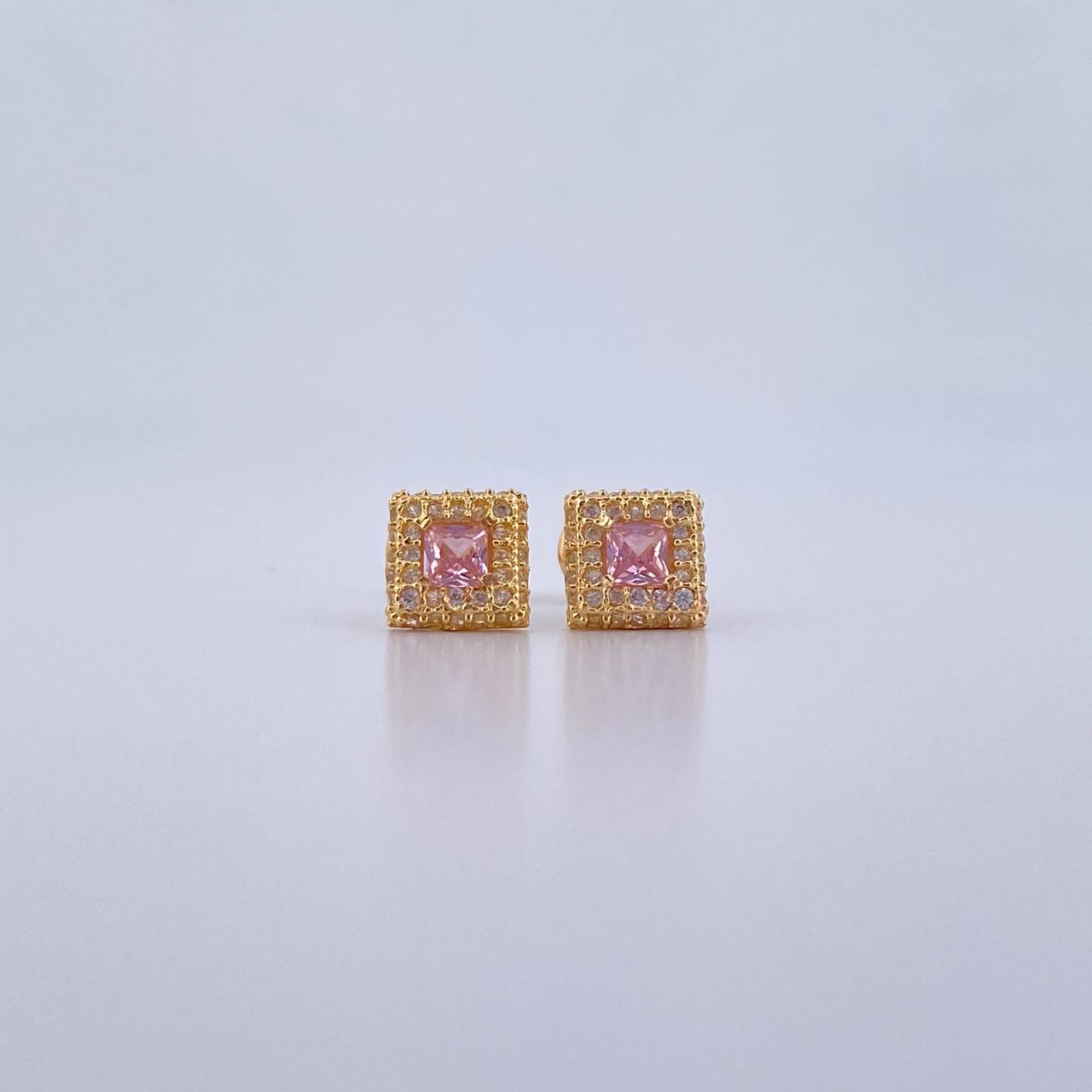 Topos Halo Cuadrado 1.4gr / Circones Rosado Blancos Oro Amarillo 18K &