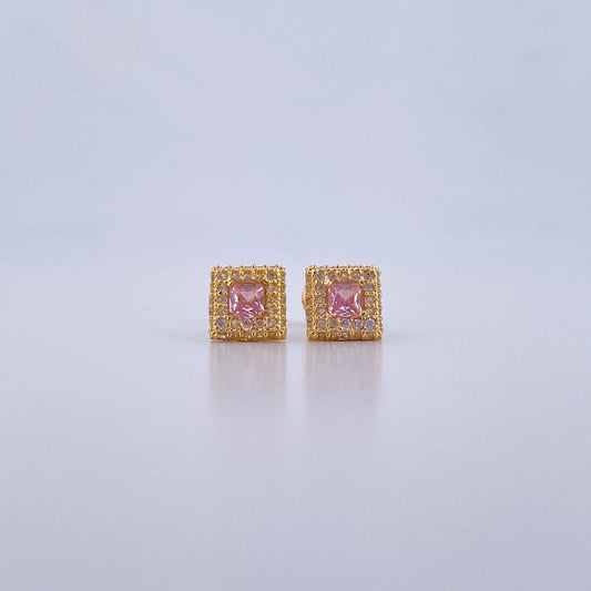 Topos Halo Cuadrado 1.4gr / Circones Rosado Blancos Oro Amarillo 18K &