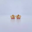 Stud Earrings Corona Real 1.55gr / Star White Fuchsia Zircons 18K Yellow Gold &