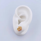 Stud Earrings Corona Real 1.55gr / Star White Fuchsia Zircons 18K Yellow Gold &