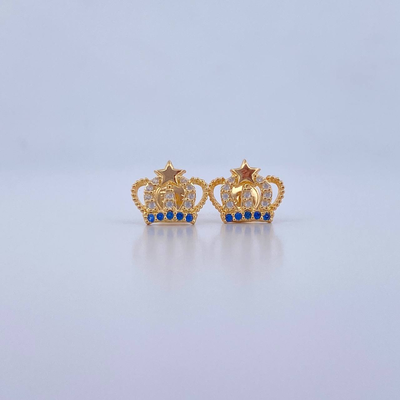 Topos Corona Real 1.55gr / Estrella Circones Azul Blancos Oro Amarillo 18K &