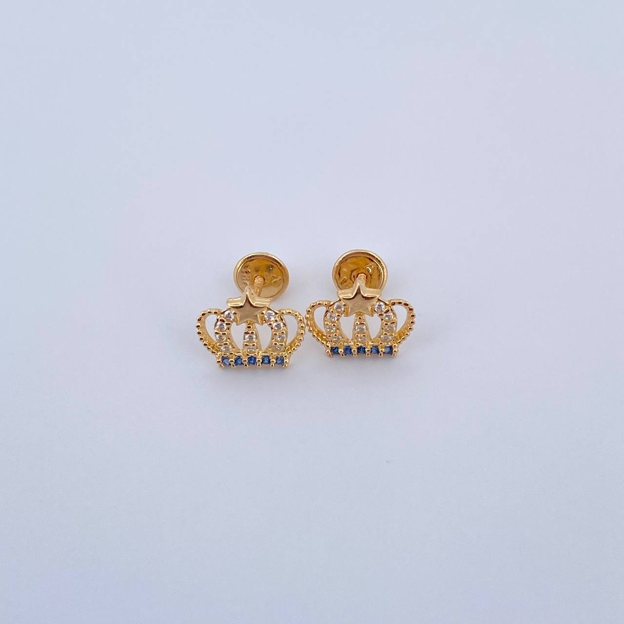 Topos Corona Real 1.55gr / Estrella Circones Azul Blancos Oro Amarillo 18K &
