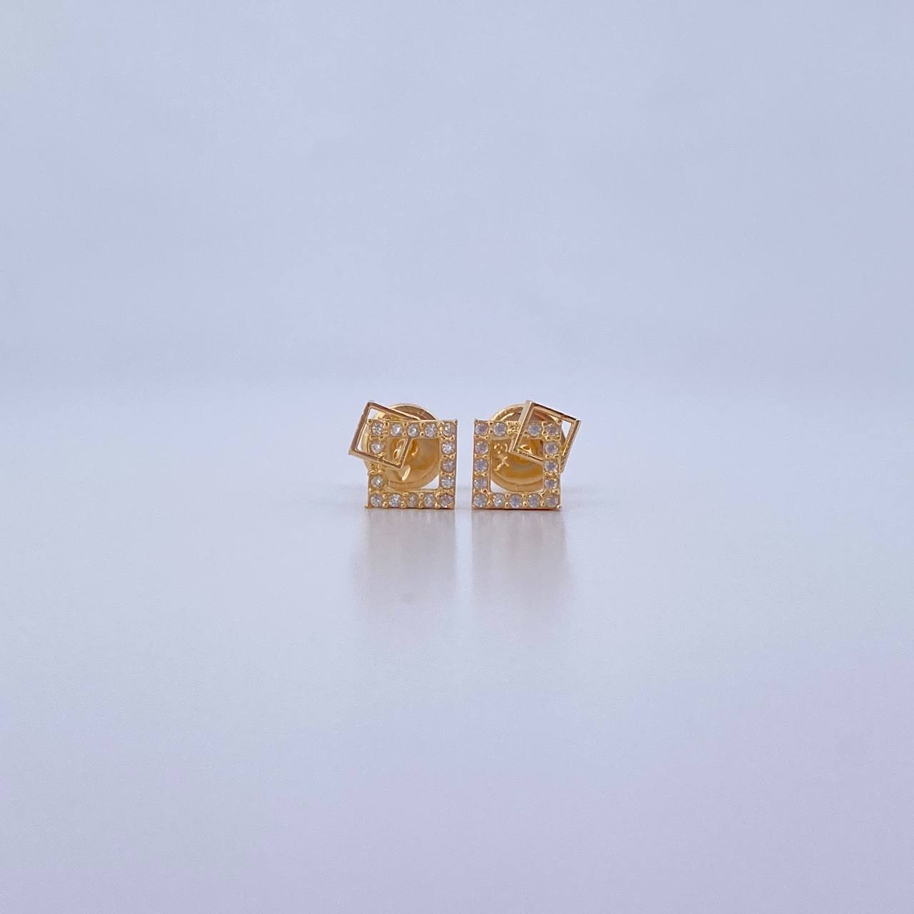 Topos Cuadros Superpuestos 0.85gr / Circones Blancos Oro Amarillo 18K &