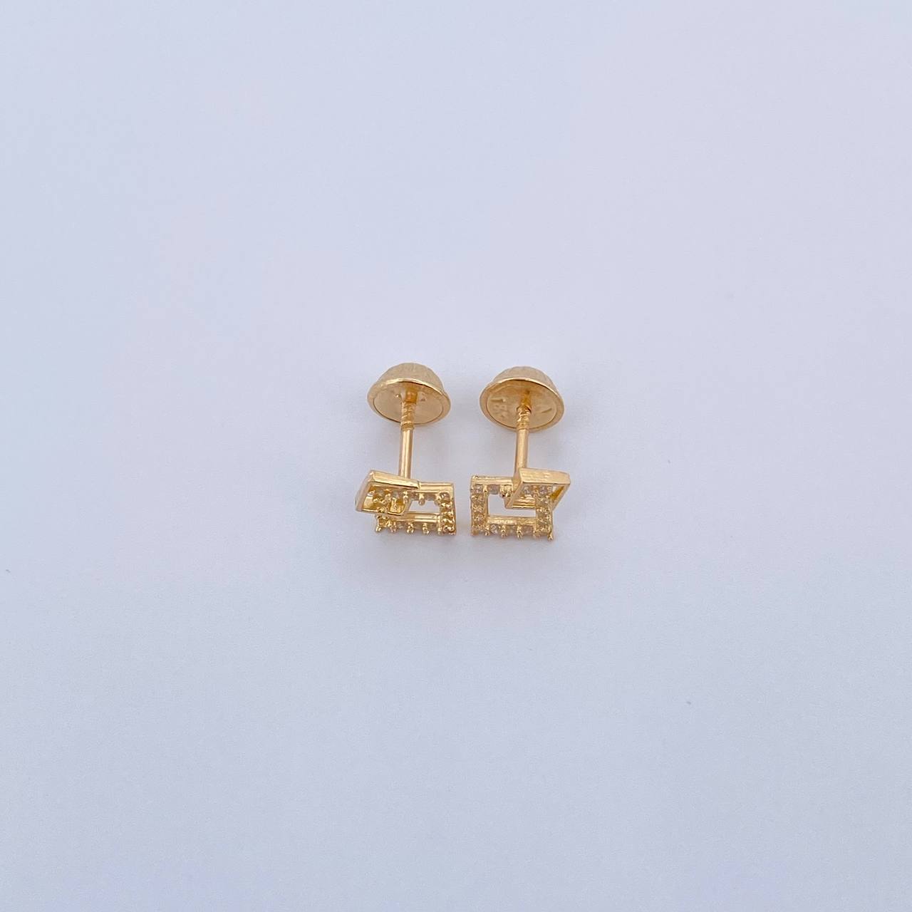 Topos Cuadros Superpuestos 0.85gr / Circones Blancos Oro Amarillo 18K &