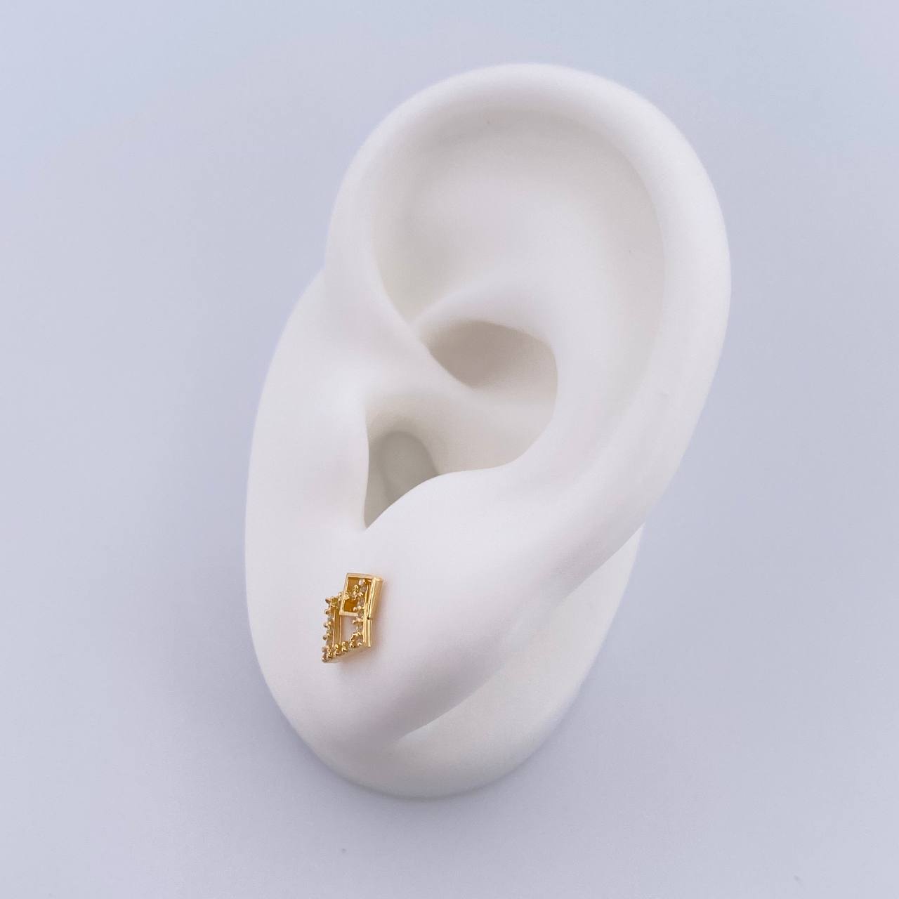 Topos Cuadros Superpuestos 0.85gr / Circones Blancos Oro Amarillo 18K &