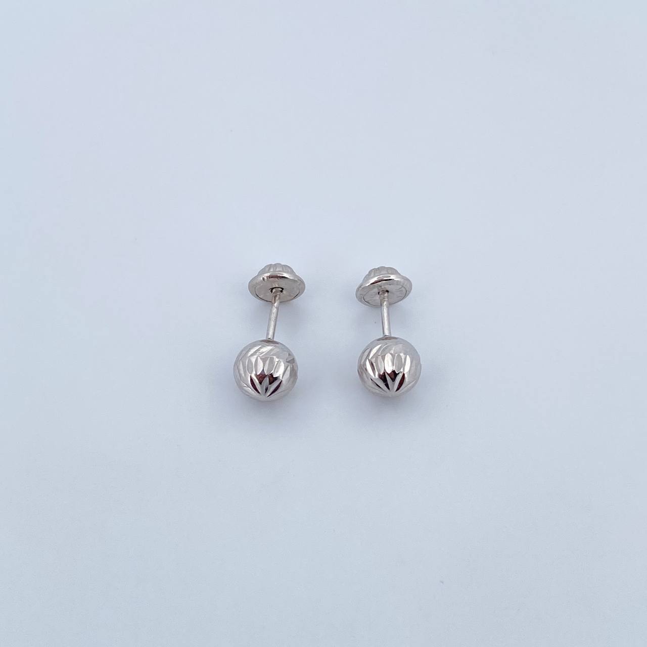 Stud Earrings Bead 0.75gr / 6mm Diamond Cut 18K White Gold &