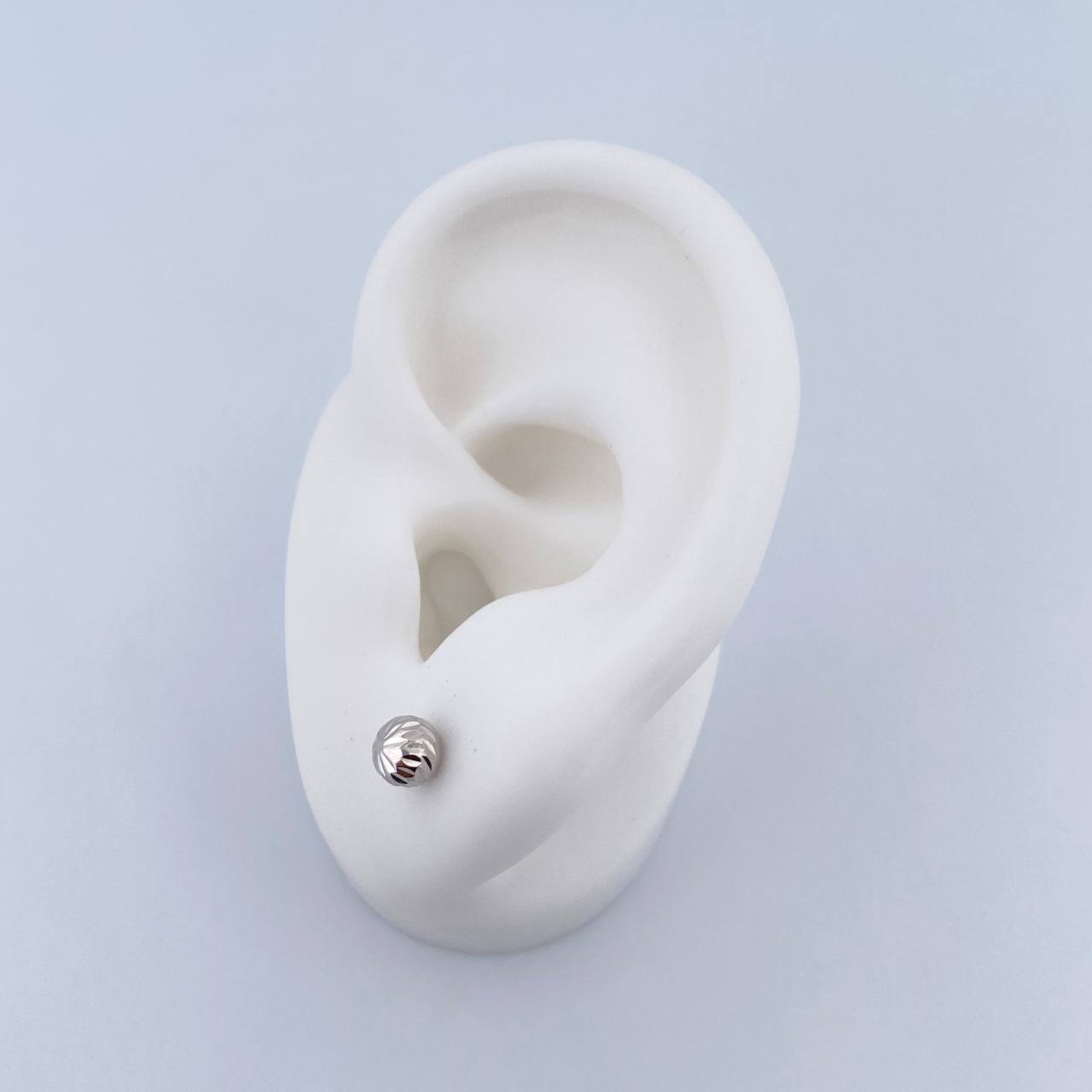 Stud Earrings Bead 0.65gr / 5mm Diamond Cut 18K White Gold &