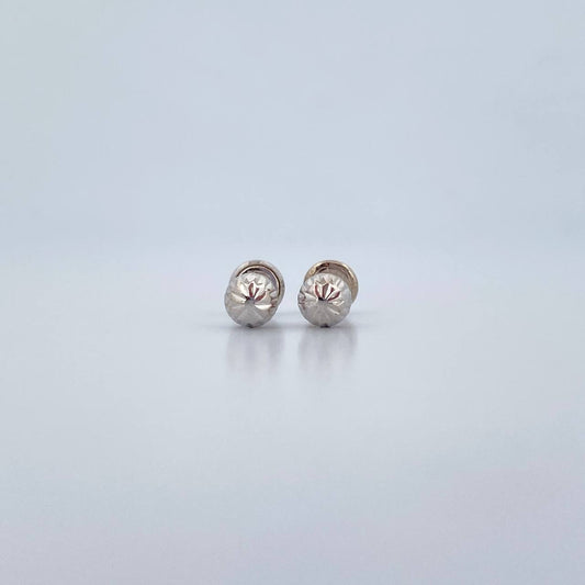 Stud Earrings Bead 0.7gr / 5mm Diamond Cut 18K White Gold &