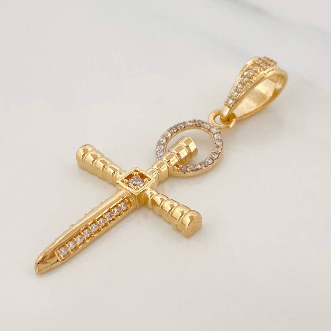 Dije Cruz Espada 3.8g / 1 1/4 in Dos Oros Amarillo Blanco 18K