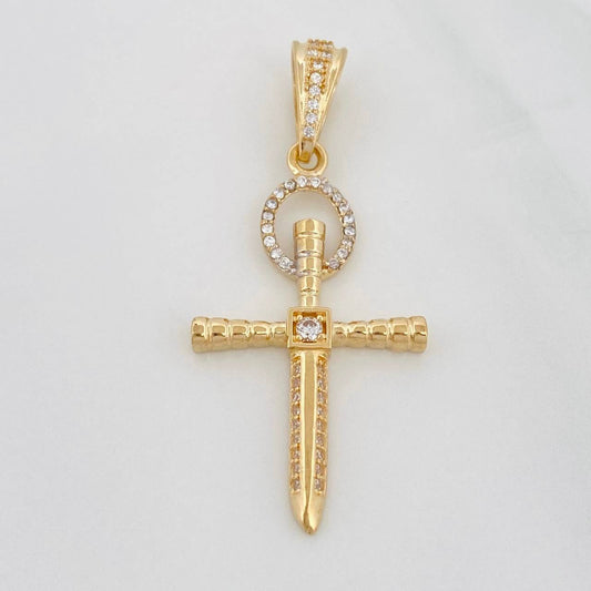 Dije Cruz Espada 3.8g / 1 1/4 in Dos Oros Amarillo Blanco 18K