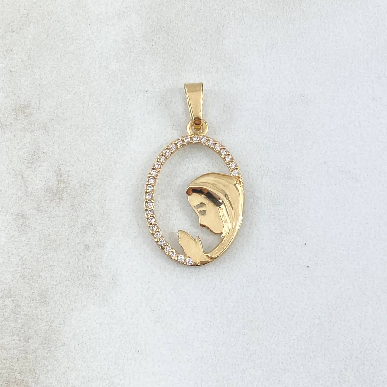 Dije Virgen Maria Circulo Floreado 1.25gr / 2.7cm / Circones Blancos Oro Amarillo 18K ©