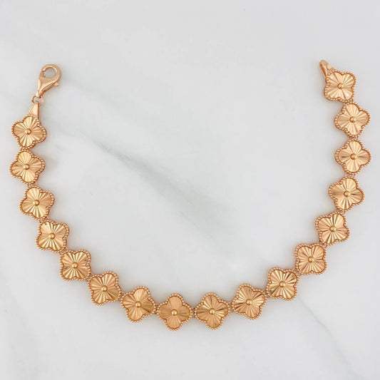 Pulso Trebol Diamantado 7.7g / 7 in / 8.74mm Oro Rosa 18K