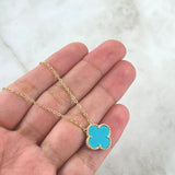 Cadena Aro Seguido Trebol VCyA 4.2gr / 50cm / 1.5mm Punteado Cuarzo Azul Celeste Mate Oro Amarillo  18K