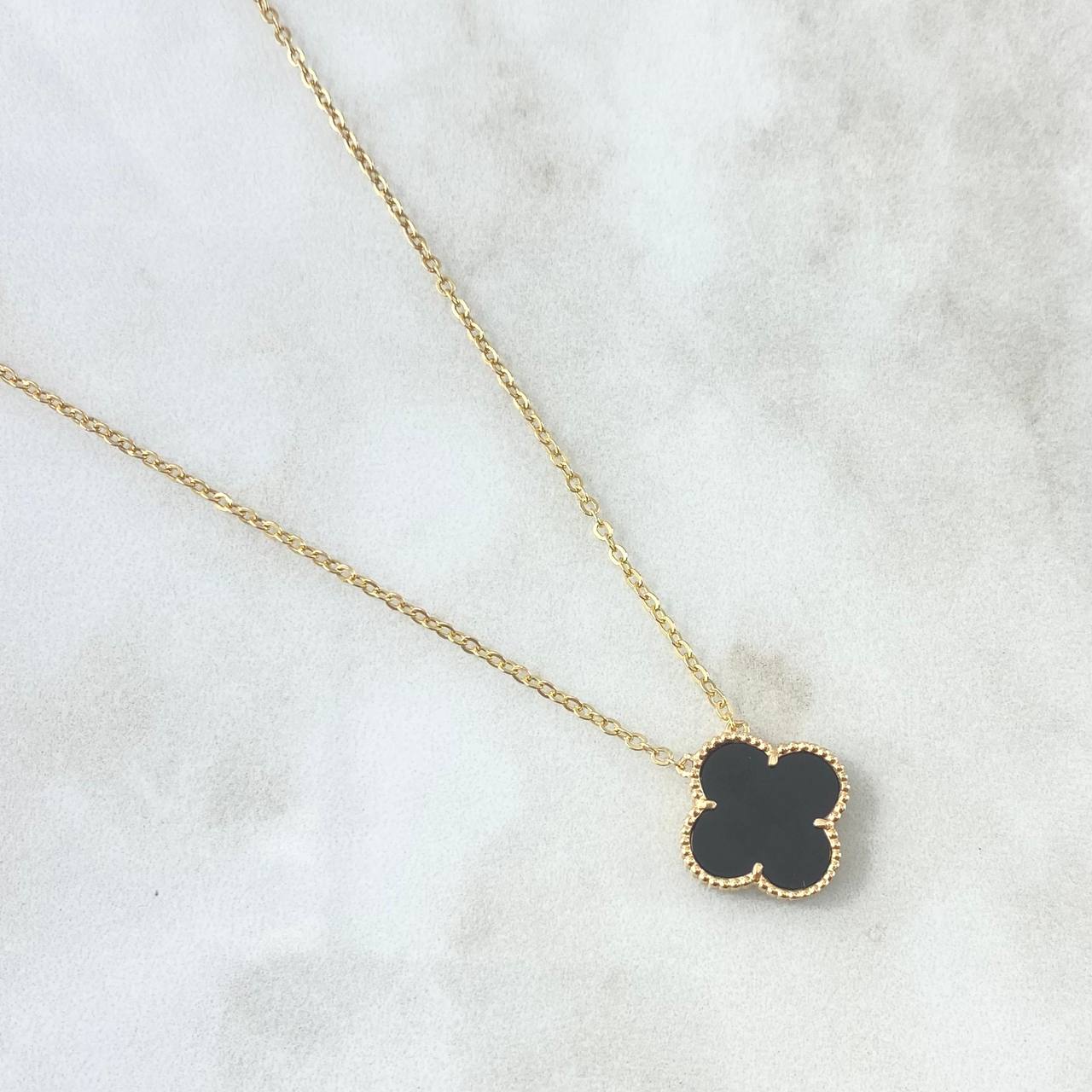 Classic Link Chain Clover VCyA 4.25gr / 50cm / 1.5mm Black Onyx Dotted 18K Yellow Gold