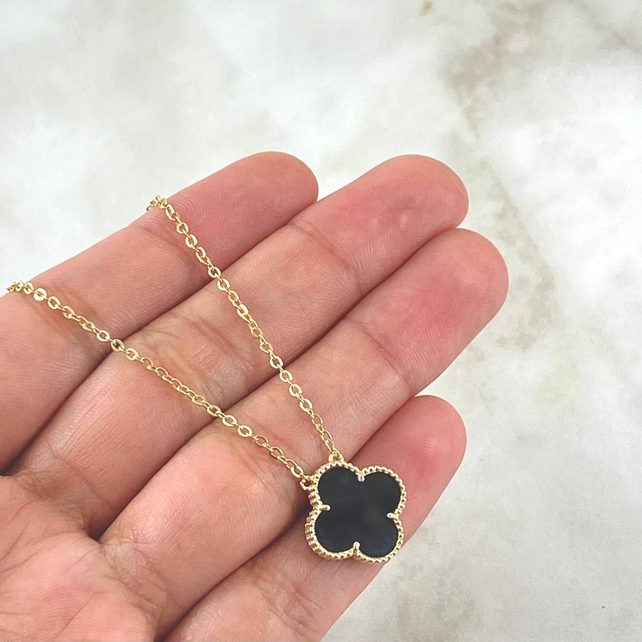Classic Link Chain Clover VCyA 4.25gr / 50cm / 1.5mm Black Onyx Dotted 18K Yellow Gold