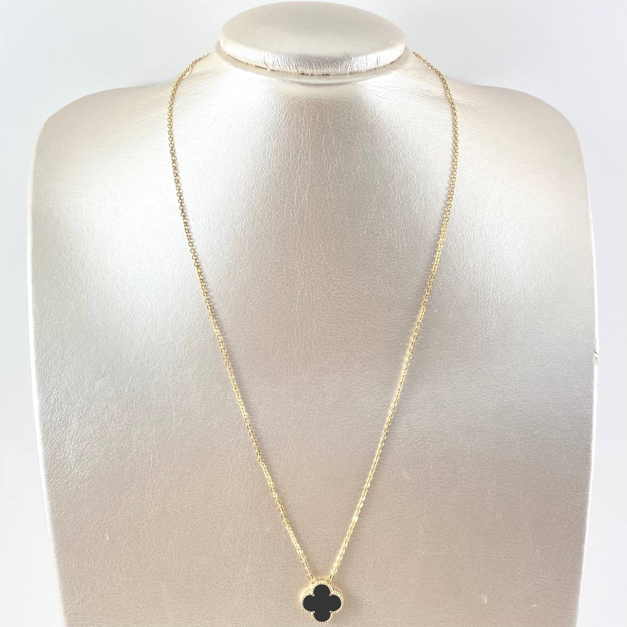 Classic Link Chain Clover VCyA 4.25gr / 50cm / 1.5mm Black Onyx Dotted 18K Yellow Gold