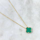 Cadena Aro Seguido Treból VCyA 3.85gr / 45cm / 1.5mm Malaquita Verde Punteado Oro Amarillo  18K ©