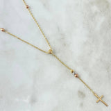 Rosario Movil Cruz Polished 3.45gr / 40cm / 3mm-4mm Beads Diamond Cut Tres Oros 18K