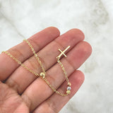 Rosario Movil Cruz Polished 3.45gr / 40cm / 3mm-4mm Beads Diamond Cut Tres Oros 18K