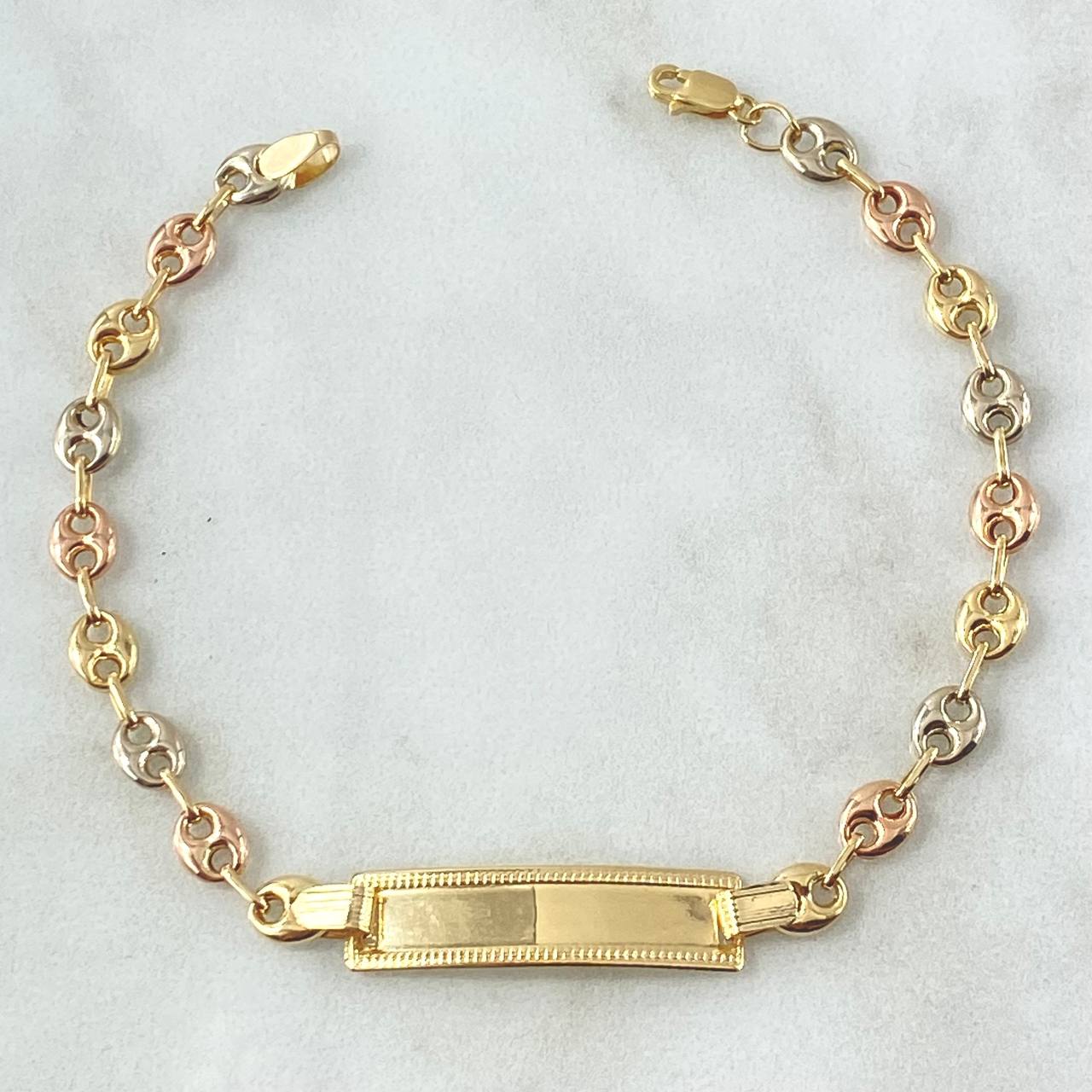 Bracelet Rectangular Plate 3.55gr / 18cm / 4.8mm Edged Polished Three 18K Golds