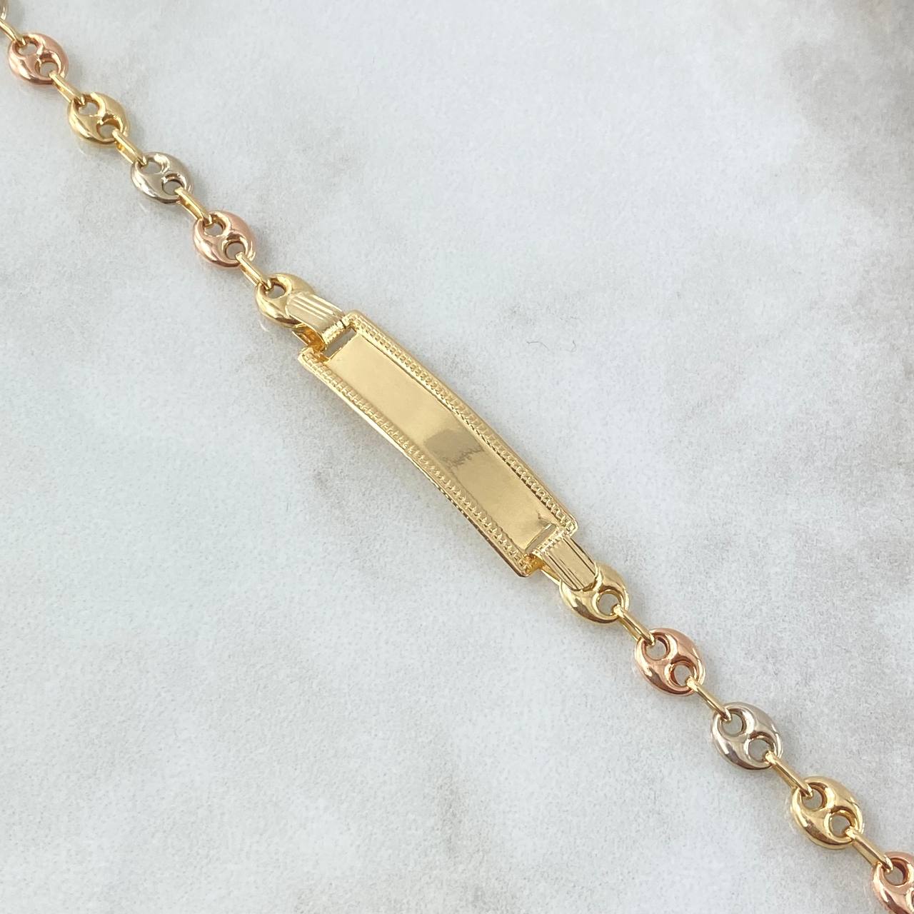 Bracelet Rectangular Plate 3.55gr / 18cm / 4.8mm Edged Polished Three 18K Golds