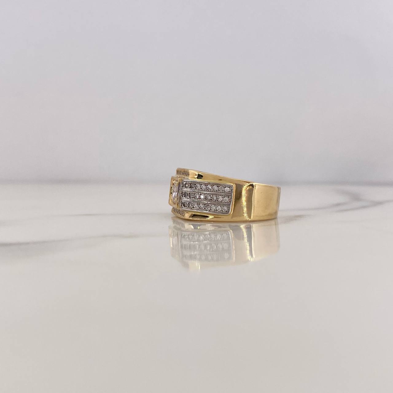 Square Signet Ring 7.6gr / Size 9 1/2 / White Zircons Two-tone 18K Yellow and White Gold $