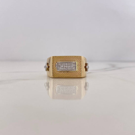 Rectangle Cross Ring 8.65gr / Size 9 1/4 / White Zircons Two 18K Yellow and White Golds $