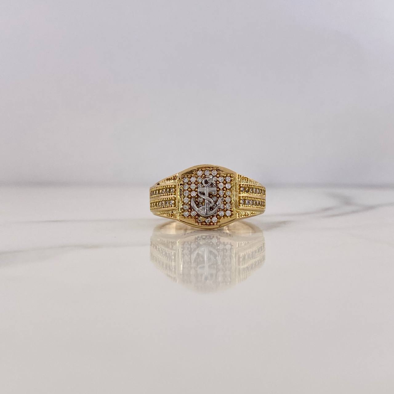 Anchor Ring 7.15gr / Size 9 / White Zircons Two-tone Yellow and White Gold 18K $