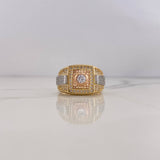 Square Ring Strap 9.45gr / Size 9 3/4 / White Zircons Three 18K Golds $