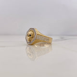 Octagonal Skull Signet Ring 8.15gr / Size 10 1/4 / Black and White Zircons Two-tone 18K Yellow and White Gold $